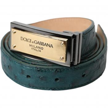 Dolce & Gabbana Green Leather Gold Logo Engraved Buckle Belt - 90 cm / 36 Inches