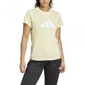 Camiseta de Manga Corta Adidas Train Essentials Big Performance Logo para Mujer, Color Beige Almost Yellow/White, Talla M
