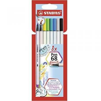 Rotulador Premium STABILO Pen 68 Brush con punta de pincel - Estuche de 8 colores variados