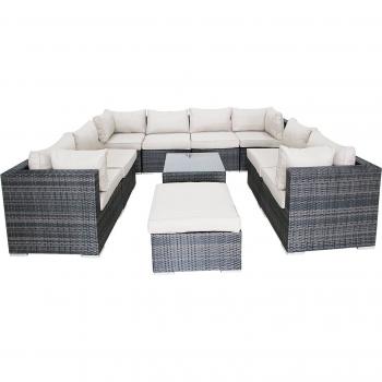 10 Pcs Garden Rattan Furniture Set - Mix Brown and FURNITURE ONE High Wingback Armchair Chair Fireside - PU Brown
