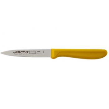 Arcos Serie Genova, Cuchillo Mondador, Hoja de Acero Inoxidable de 100 mm, Mango de Polipropileno Color Amarillo