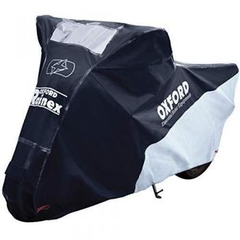Funda de moto Oxford Rainex Negra - Cubierta impermeable, tamaño S, material resistente al agua, protección UV, diseño ajustable y transpirable