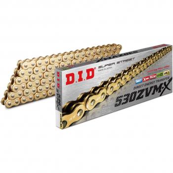 Cadena de transmisión DID 530ZVM-X X-Ring Oro 120 con cierre a remache