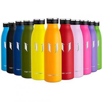 Super Sparrow Botella de Agua Acero Inoxidable- 500ml - sin BPA - islamiento de Vacío de Doble Pared, Botellas Frío/Caliente, Reutilizable para Niños, Colegio, Sport, Gimnasio, Bicicleta