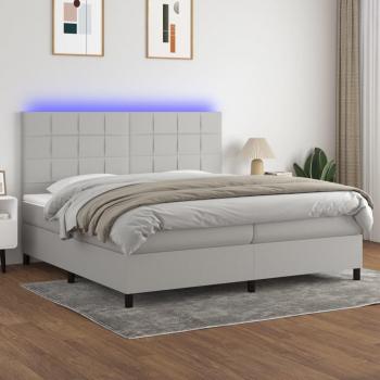 Colchón de cama box spring de muelles y tela LED gris claro 200x200 cm