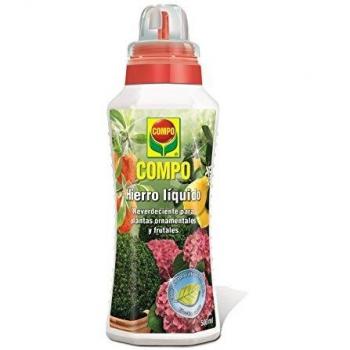 COMPO Hierro Líquido, Reverdeciente para evitar el amarilleamiento de las hojas, Para plantas ornamentales y frutales, 500 ml