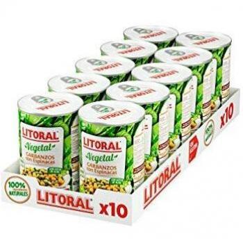 LITORAL Vegetal Garbanzos con Espinacas - Plato Preparado Sin Gluten - Pack de 10x425g - Total: 4.25kg