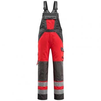 Mono Latzhose de Seguridad Hi-Vis Mascot Gosford Rojo/Gris Oscuro con Rodilleras, Talla 48