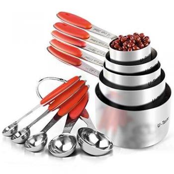 Tazas Medidoras, U-Taste Juego de 10 Tazas y Cucharas Medidoras de Acero Inoxidable 18/8, Mango de Grosor Mejorado
