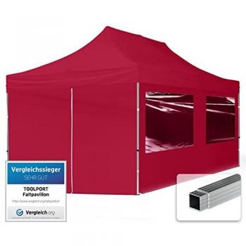 Carpa Plegable Toolport Gazebo 3x6m con Estructura de Aluminio, Techo Repelente al Agua y 4 Laterales con Ventanas Panorámicas, Color Rojo