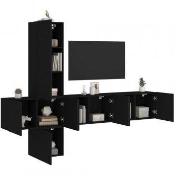 Mueble de TV de Pared 5 Piezas Negro en Madera de Ingeniería