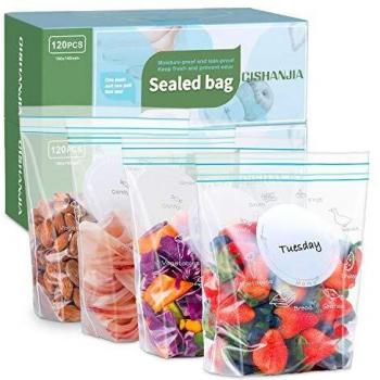 CISHANJIA 120pcs Parado Bolsas Congelacion 16x14cm para Sándwich Bolsas Reutilizables para Congelar Alimentos a Prueba de Fugas Grueso Sello de Cierre Hermético Doble para Frutas Verdura Viaje