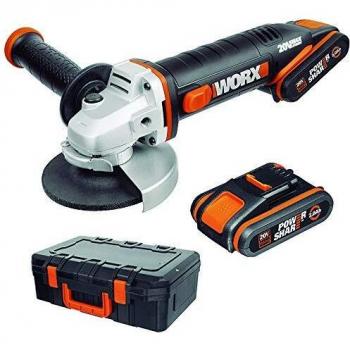 Amoladora 115mm 20V 2bat 2,0Ah 20V Worx | PowerShare | WX800 - 2 baterías 2Ah | Ajuste rápido del protector de disco, bloqueo del husillo, compacta