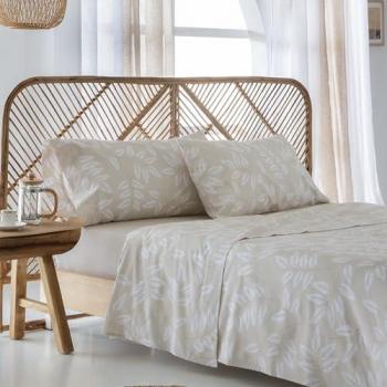 Juego de Sábanas 100% Algodón Orgánico Beige Batan 280x260 para Cama de 200 cm