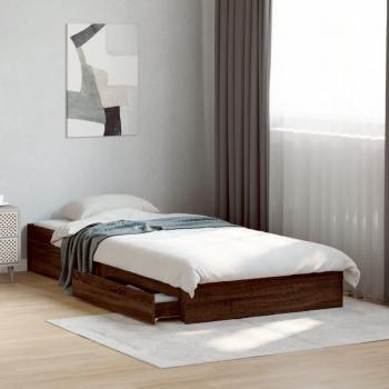 Cama con cajones de madera de ingeniería marrón roble 75x190 cm multicapa