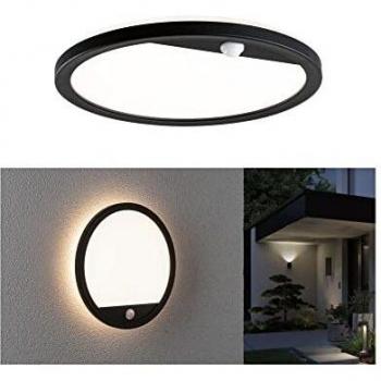 Aplique de Pared LED Paulmann Lamina con Sensor de Movimiento, IP44, 3000K, Luz Cálida, Redondo Negro