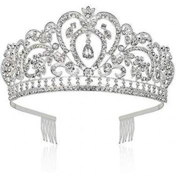 Makone Tiara Corona de Cristal con Diamantes de imitación Peine para Corona Nupcial Proms de Boda desfiles Princesas Fiesta de cumpleaños