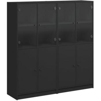 Estantería con puertas de madera de ingeniería 136x37x142 cm en color negro, mueble de almacenaje ideal para oficina, estudio o dormitorio, diseño moderno y funcional
