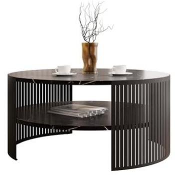 Mesa de Centro Oswego 120 Redonda, Aglomerado Laminado Negro con Mármol Negro, Diámetro 75 cm, Altura 40 cm