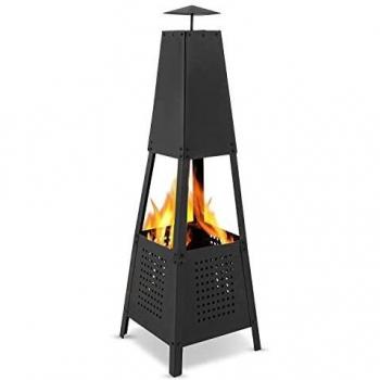 MaxxGarden - Chimenea de jardín piramidal con Chimenea para Relajarse - Chimenea de Patio Resistente a la Intemperie - Chimenea de Exterior para terraza, jardín y Camping - 35 x 35 x 100 cm Negro