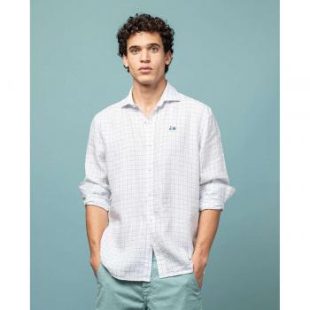 Camisa Scotta Beach cuadros azul de lino para hombre
