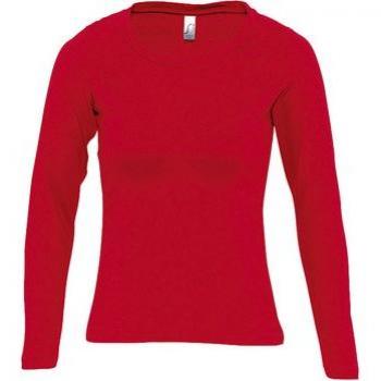Camiseta Mujer Manga Larga Ajustada con Cuello Redondo y Tapeta Reforzada