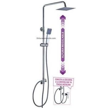 Columna de ducha SIN GRIFERÍA extensible de 80 a 120 cm AZ. Se conecta a grifos de ducha estandar. Incluye desviador, 2 flexos de 60cm y 175cm, ducha de mano y rociador superior con diseño cuadrado