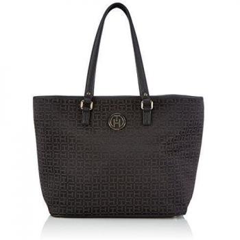 Tommy Hilfiger LOUISE EW TOTE - Bolso de mano de algodón mujer, color negro, talla 34x31x13 cm