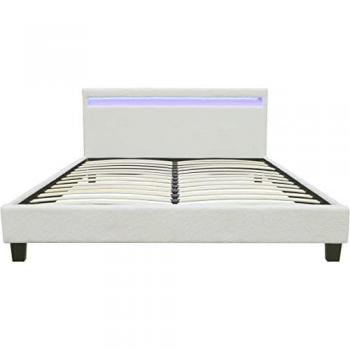 Cama de tela rizada 'Maria' con LED 140x190cm - Crema