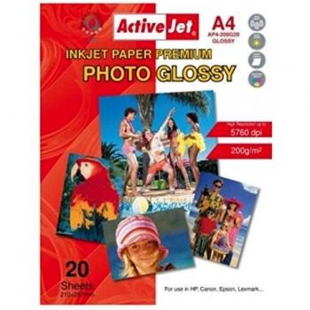 PAPEL FOTO ACTIVEJET BRILLO A4 200GR 20 HOJAS AP4200G20