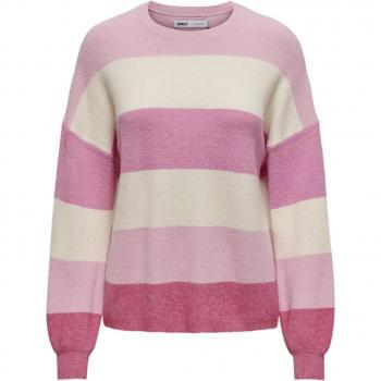Only Atia Women's Striped Sweater in Pink Lady and Jetstream/Moonlight