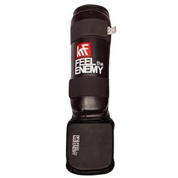 KRF Feel The Enemy 0014166 Espinillera Protectora con pie y Velcro, Unisex Adulto, Negro, M