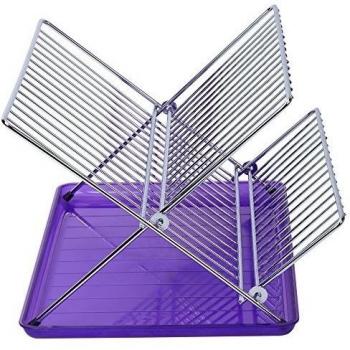 Sauvic ESCURREPLATOS Plegable Cromado, Acero y Lila, 36.5x26x22 cm