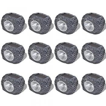 vidaXL Outdoor Solar Powered LED Spotlight Stone Shape 12 pcs