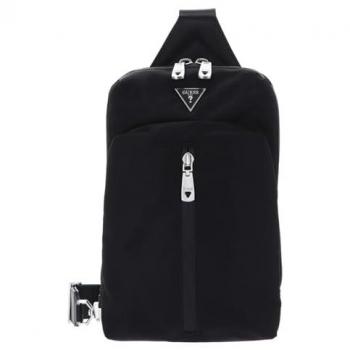 Bandolera Milano de Nailon Negro Guess con Bolsillo Exterior y Logo Metálico para Hombre