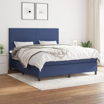 Cama box spring de muelles con colchón azul 160x200 cm en tela