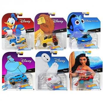 Hot Wheels 2019 Disney/Pixar Character Cars Series 4, Set of 6 Collectible Die Cast Toy Cars Moana, Dory, Donald Duck, Genie, Simba, Baymax