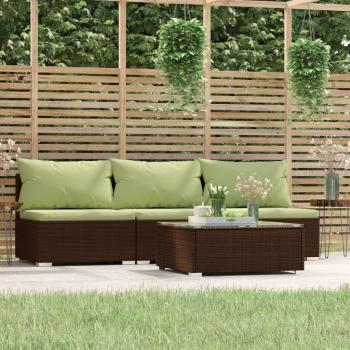 vidaXL 4-Piece Brown Poly Rattan Garden Lounge Set with Cushions