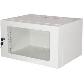 Armario Rack 19 6U Profundidad 360 mm Color Gris con Puerta de Vidrio y Cierre a Llave