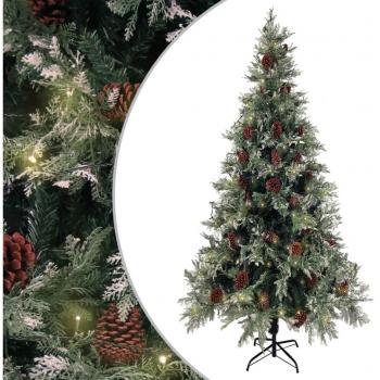 Árbol de Navidad con luces y piñas PVC PE verde y blanco 225 cm