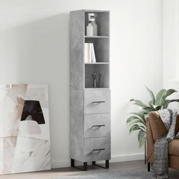 Aparador de madera contrachapada 34,5x34x180 cm gris hormigón con 3 cajones, mueble de almacenaje para salón, buffet y armario auxiliar