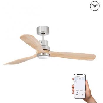 Ventilador de techo con luz Smart DC níquel Lantau Ø1320mm 33560DCWP, motor DC, acabado níquel mate/pino, incluye iluminación LED