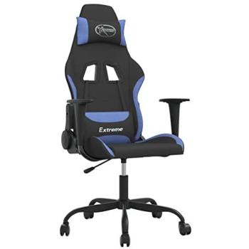 Silla Gaming Ergonométrica de Tela Negra y Azul con Soporte Lumbar
