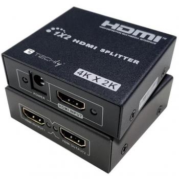 Divisor HDMI Activo 1x2 4K 30Hz Techly 365818, soporte para resolución 4K UHD y 3D, color negro