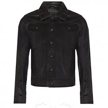 Infinity Leather Men's Retro Trucker Jacket - Constantine - Black - Size Small