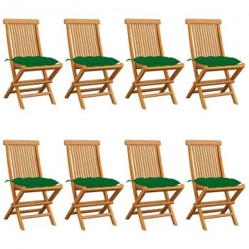 8-Piece Solid Teak Garden Chairs with Green Cushions