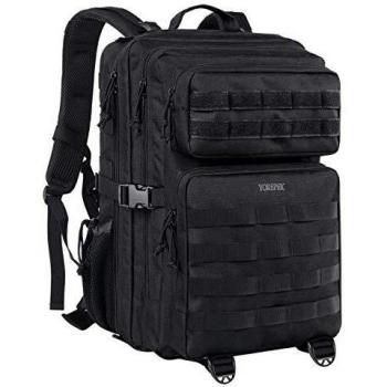 YOREPEK Mochila Militar Tactica de Asalto Grande con Sistema Molle y 45 L Capacidad, Ideal para el Senderismo, Acampadas, Montañismo, Viajes y Aire Libre Ciclismo,Negro