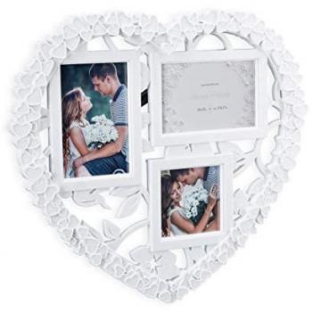 Set de 2 Marcos de Fotos Corazón, Polipropileno y Cristal, Formatos Horizontal y Vertical, Regalo para Bodas, Blanco