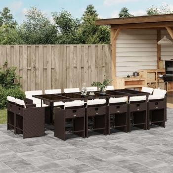 15-Piece Brown Poly Rattan Garden Dining Set with Cushions