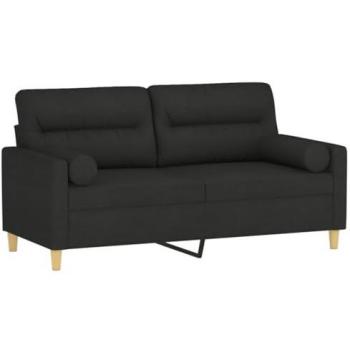 Sofá de 2 plazas con cojines de tela negro 140 cm